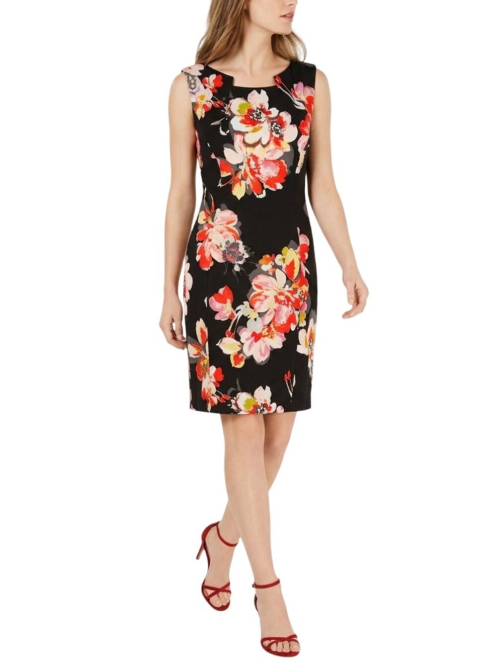 Tahari ASL Kathy Dress Sheath Scuba Sleeveless All Over Floral Print NWT